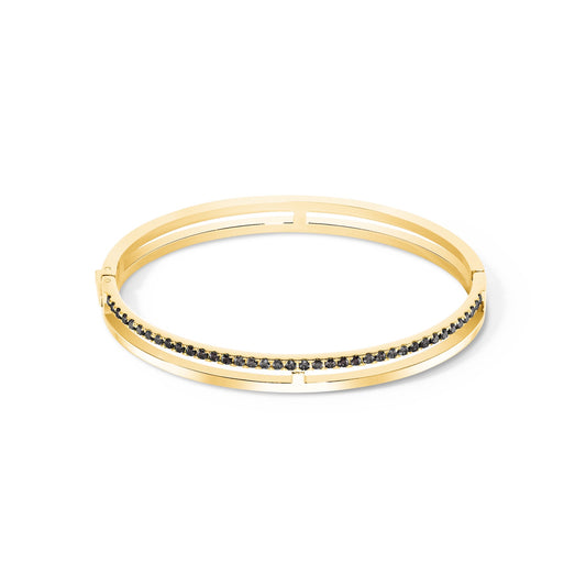 Yellow Gold Plate Black Swarovski Crystal Bangle