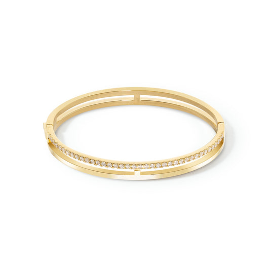 Yellow Gold Plate Clear Swarovski Crystal Bangle (Large)