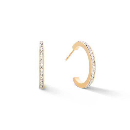 Small Yellow Gold Plate White Crystal Hoops