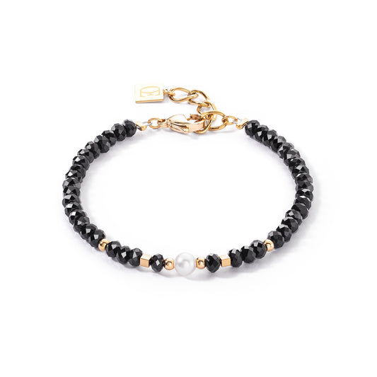 Yellow Gold Plate Swarvoski Pearl and Black Bead Bracelet