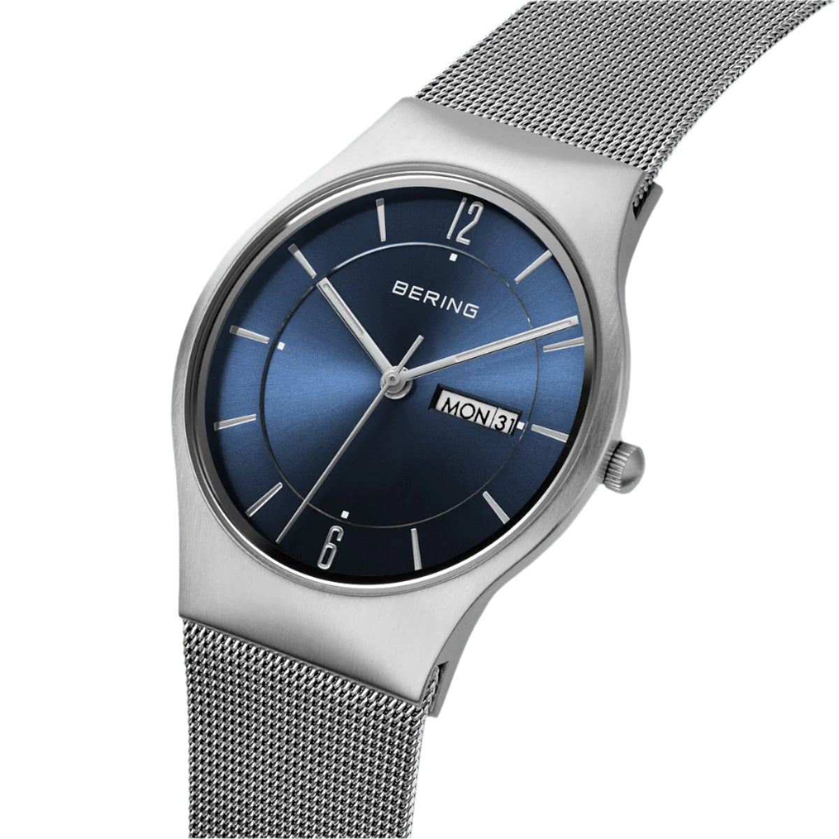 Silver Colour Satin Finish Bezel with Blue Dial Mesh Strap Watch