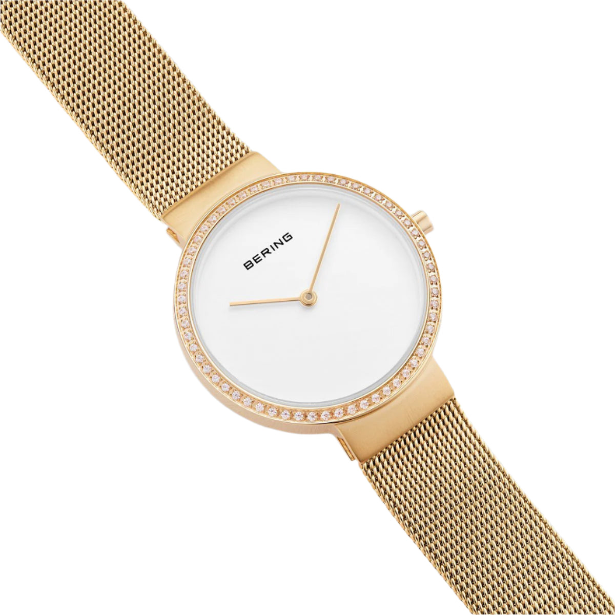 Gold Colour Stone Set Bezel Mesh Strap Watch