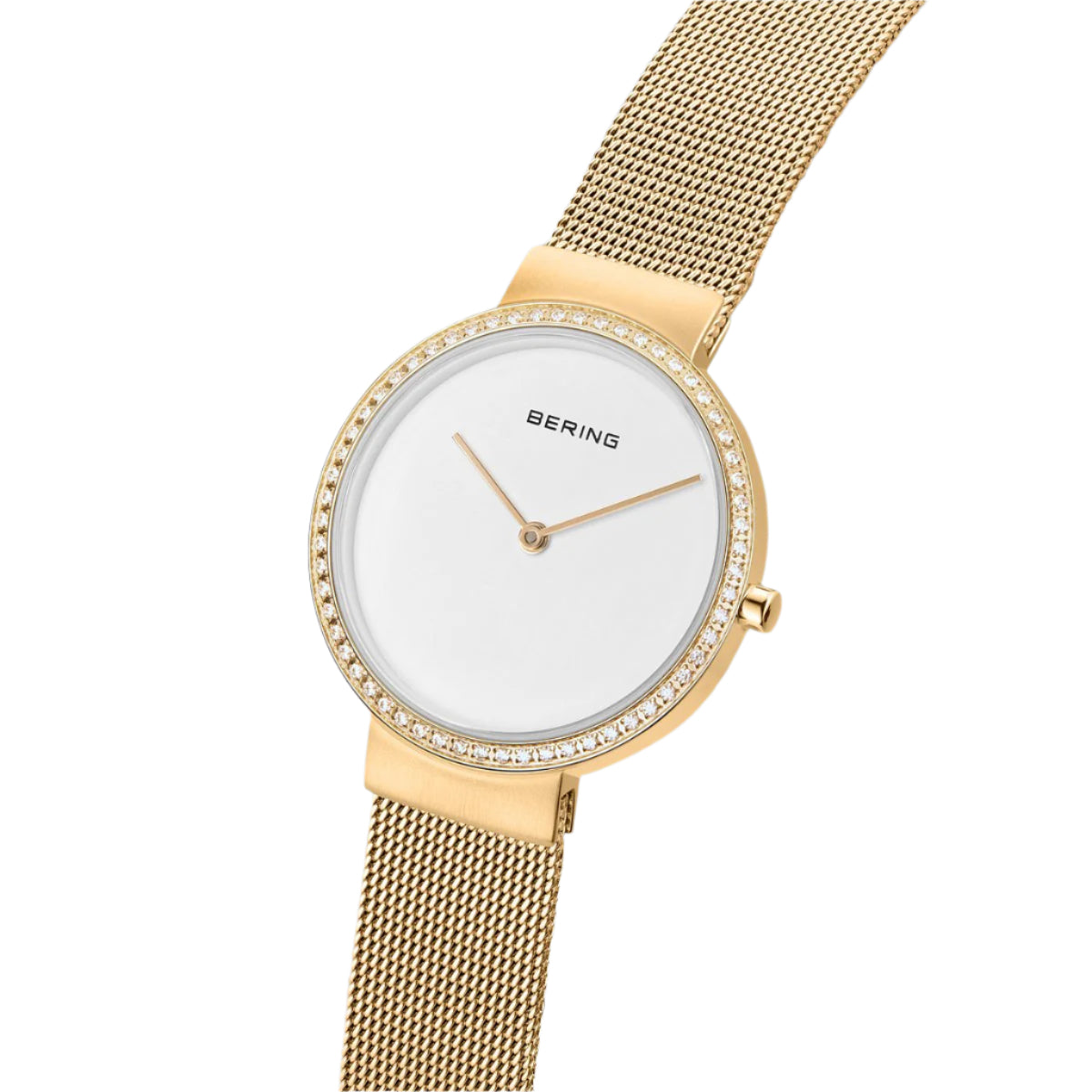 Gold Colour Stone Set Bezel Mesh Strap Watch