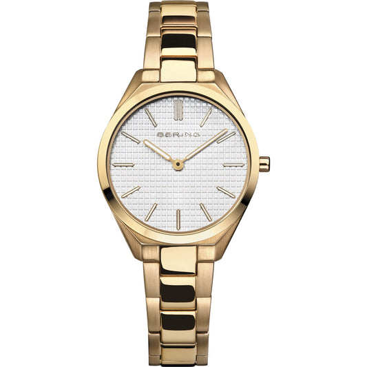 Gold Colour Cream Embossed Dial Watch