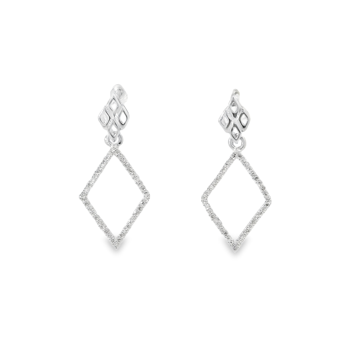 9ct White Gold 0.12ct Diamond Shape Diamond Drop Earrings.