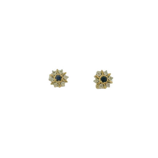 9ct YG Sapphire + Diamond Stud Earrings 0.04ct