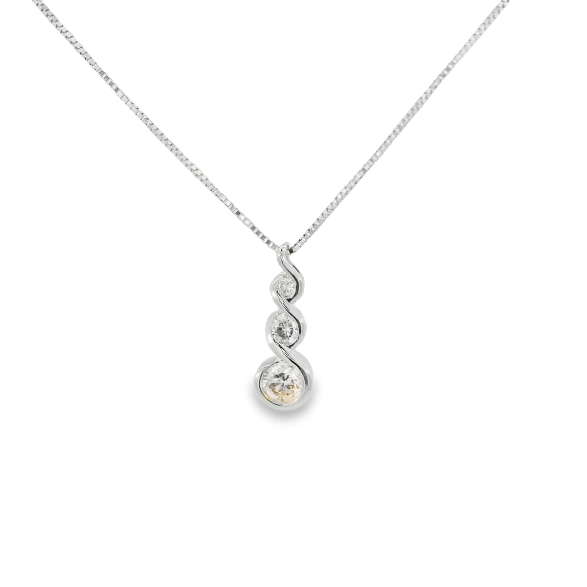 9ct White Gold Triple Diamond Swirl Pendant and Chain