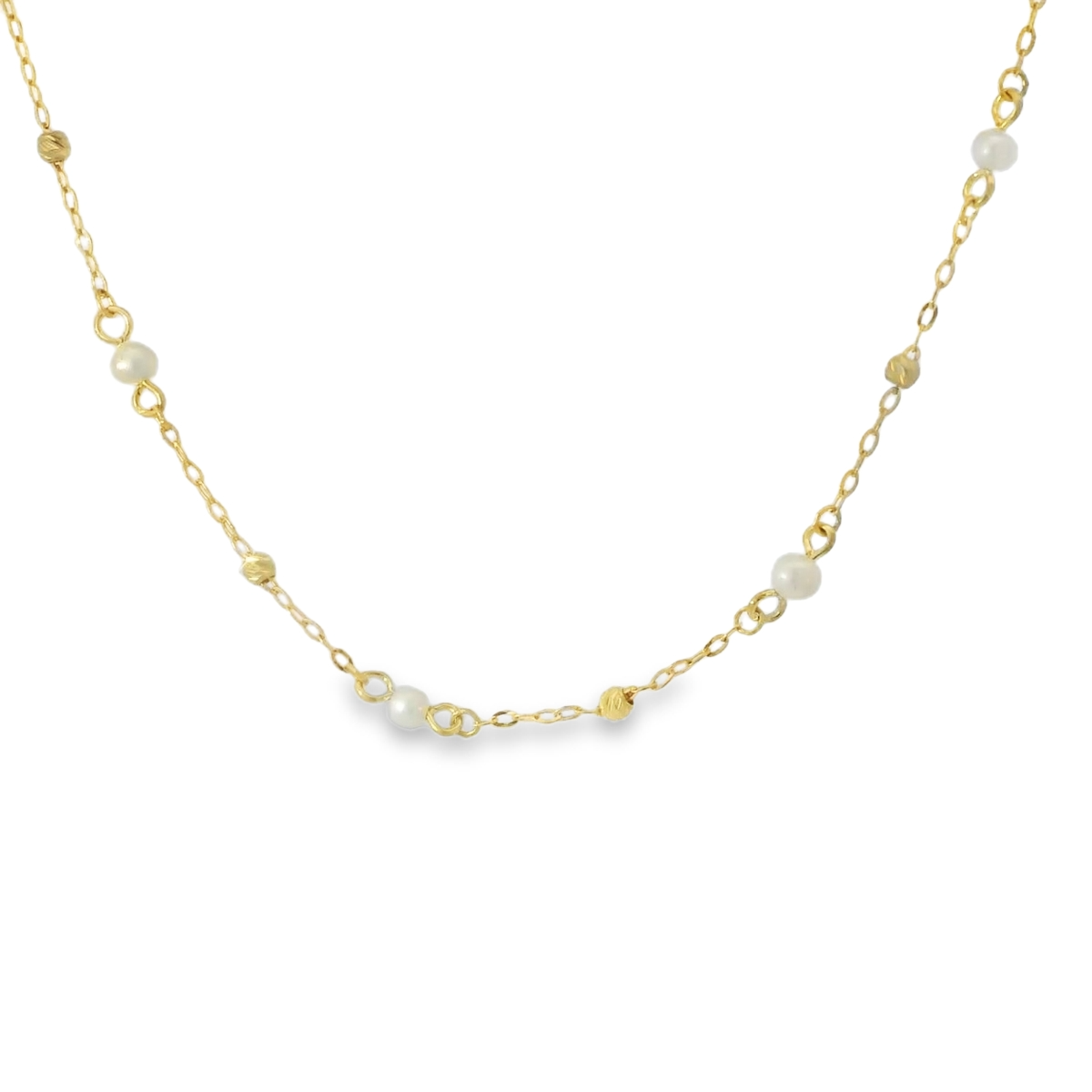 Yellow Gold Chain &amp; Pearl Necklace