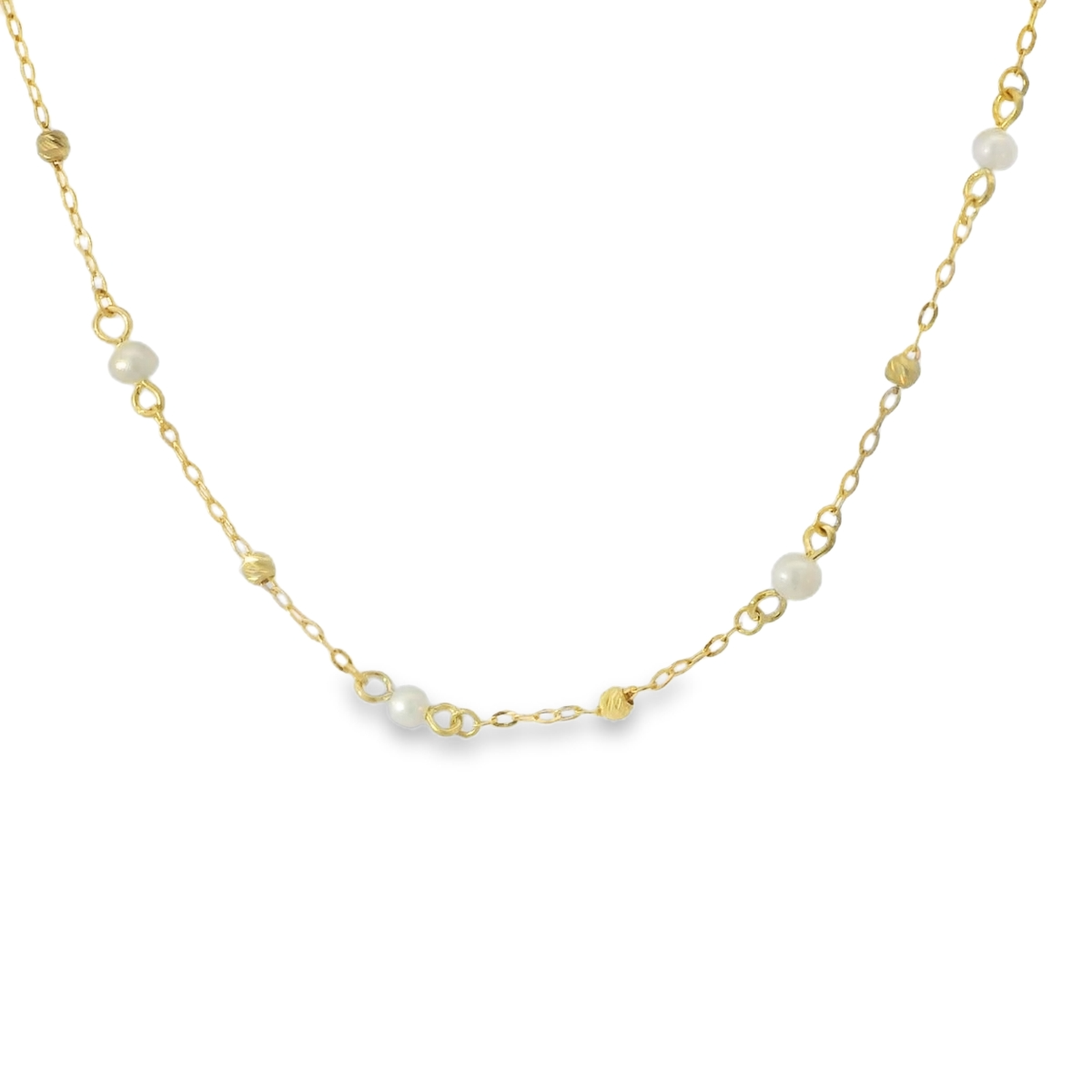 Yellow Gold Chain &amp; Pearl Necklace