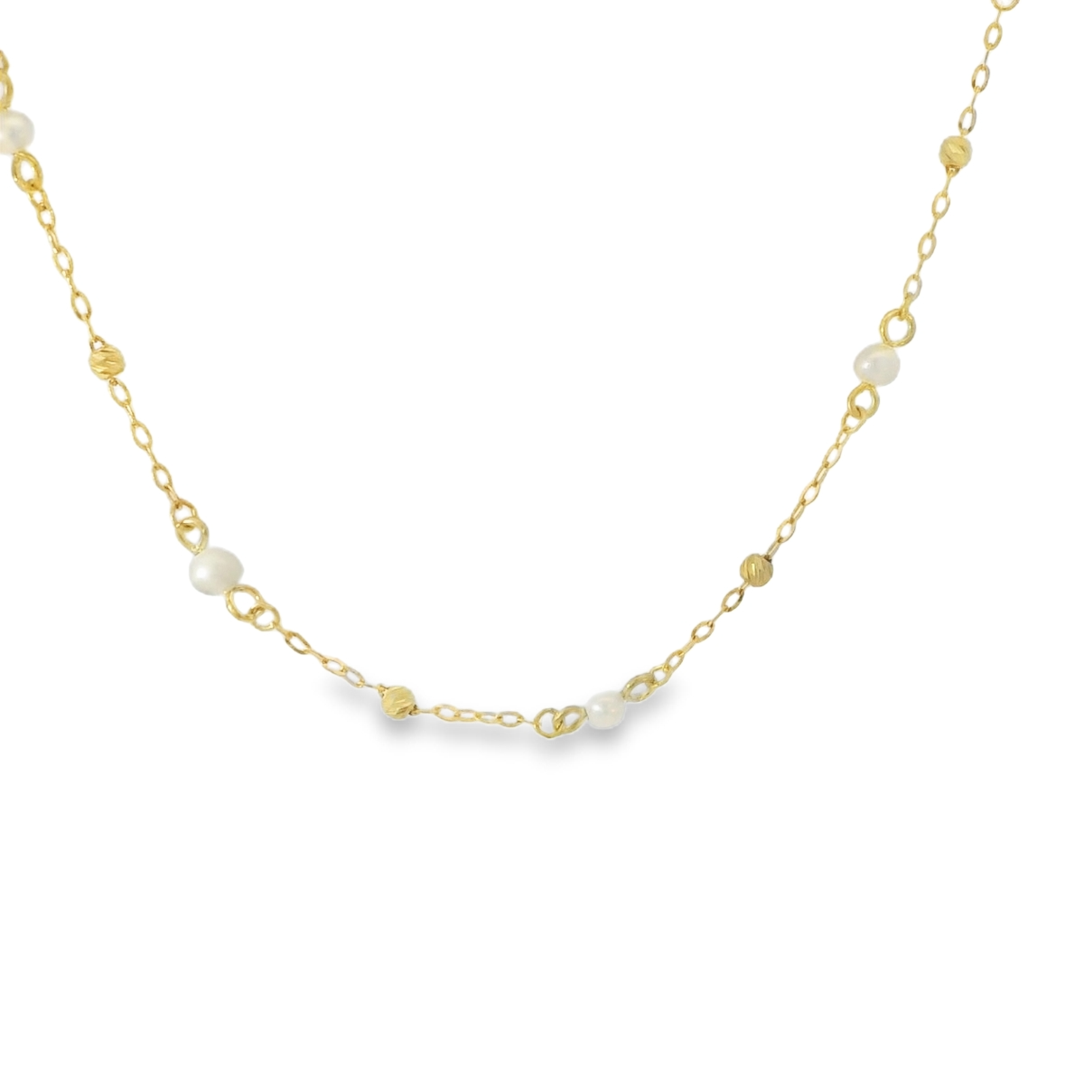 Yellow Gold Chain &amp; Pearl Necklace