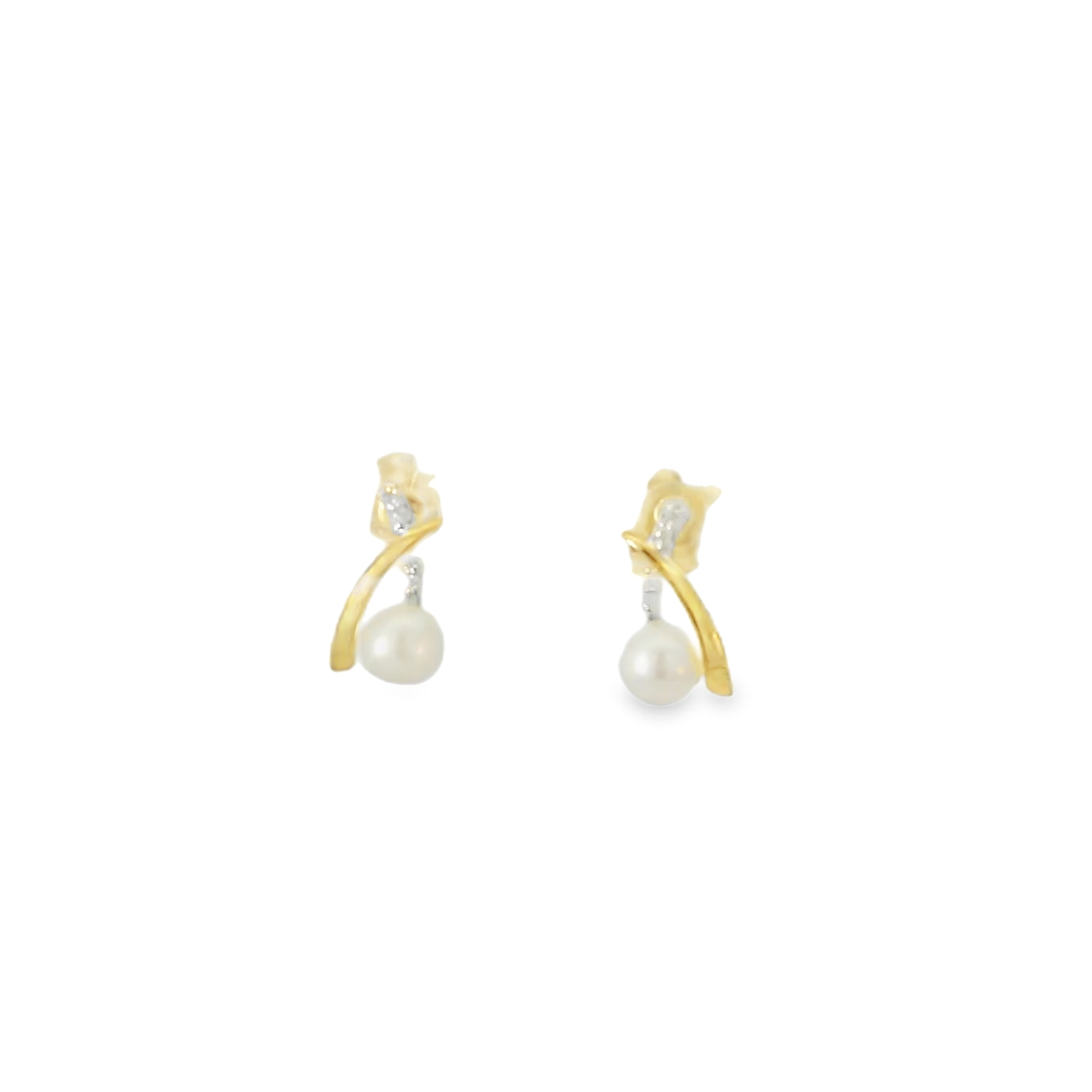 Yellow Gold Diamond and Pearl Earrings