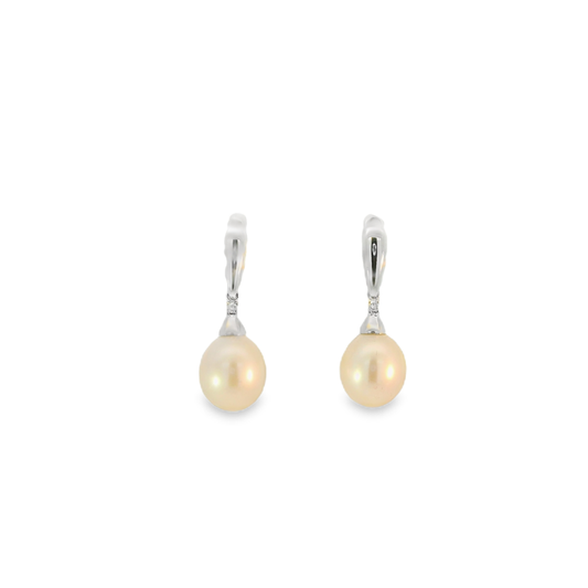 Diamond Fresh Water Pearl Drop Earrings