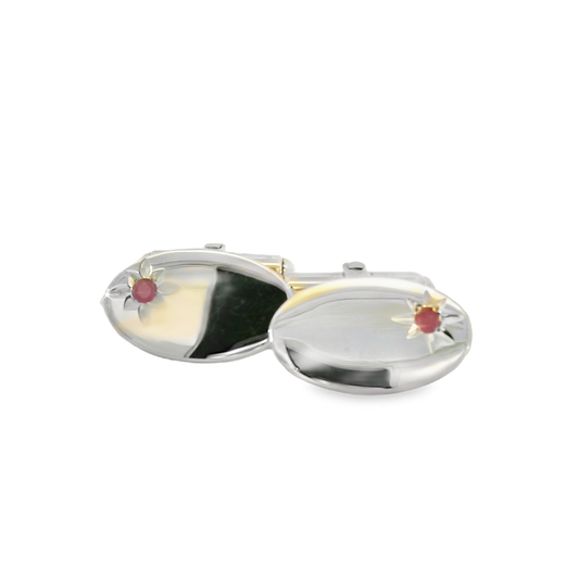 Elegant Silver Cufflinks with Ruby Accents