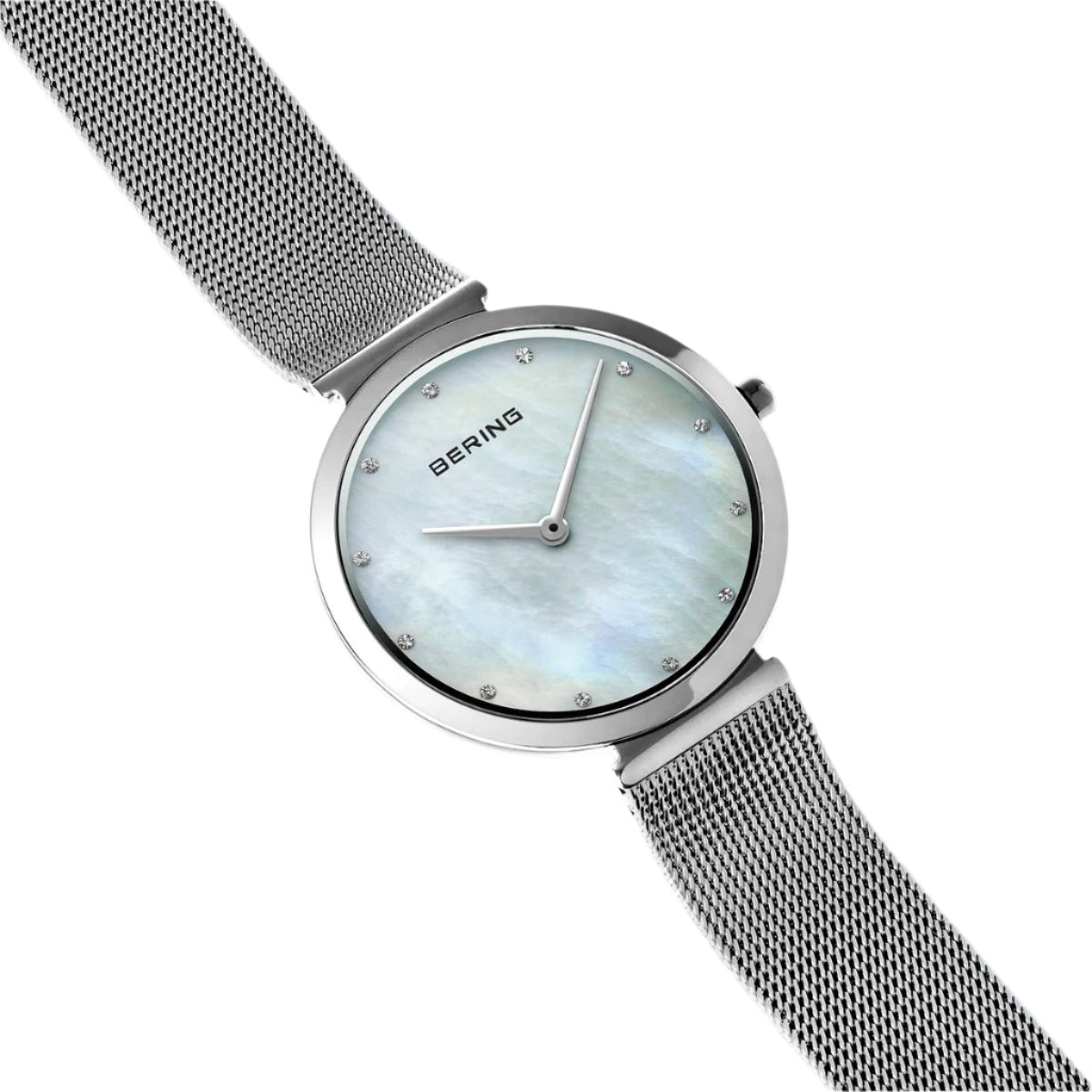 Silver Colour Mother of Pearl Mesh Strap Watch