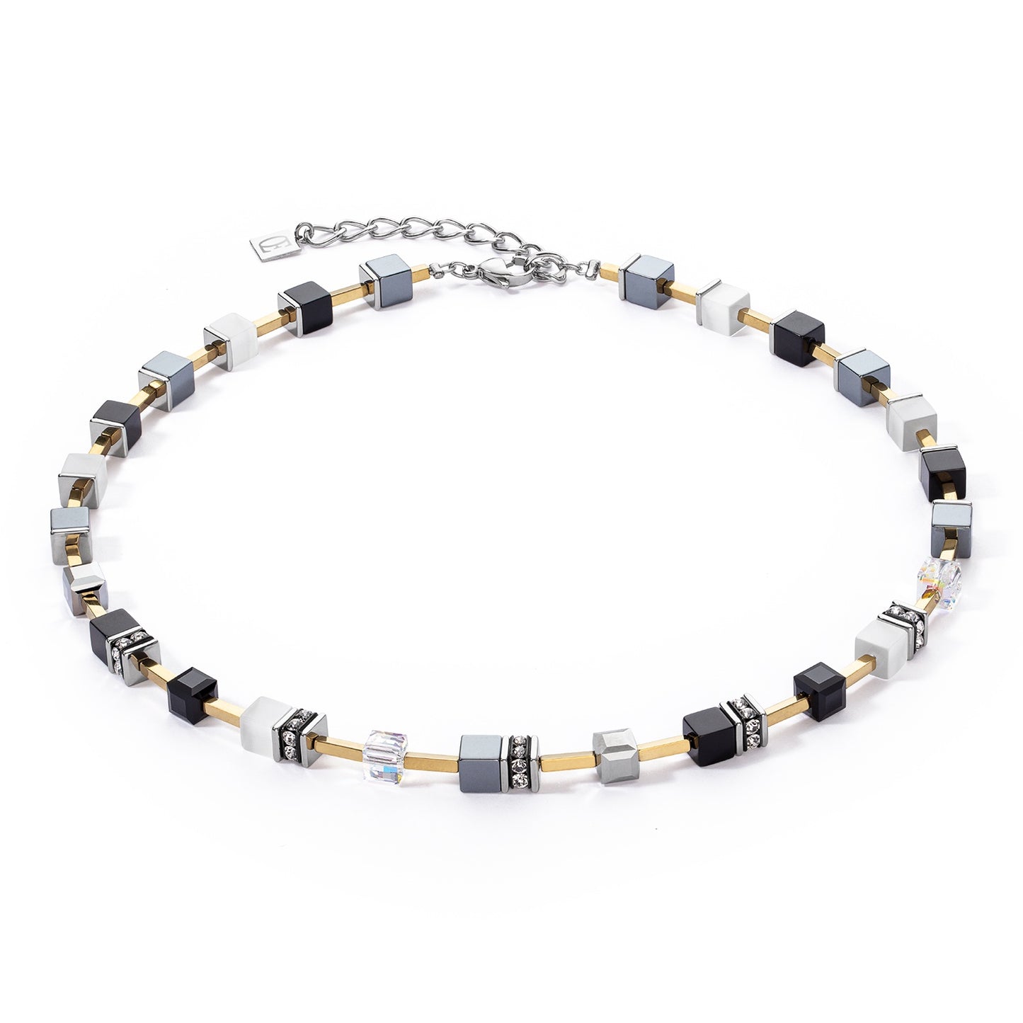 Yello Gold Plate Grey, Black and Clear Swarvoski Cube Necklace