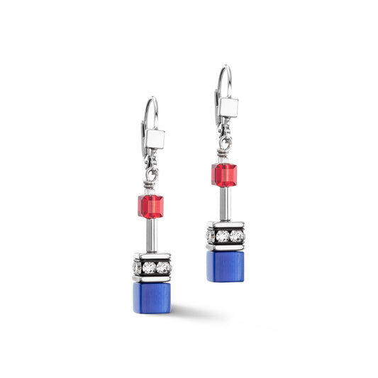 Lilac, Blue and Red Swarvoski Cube Earrings