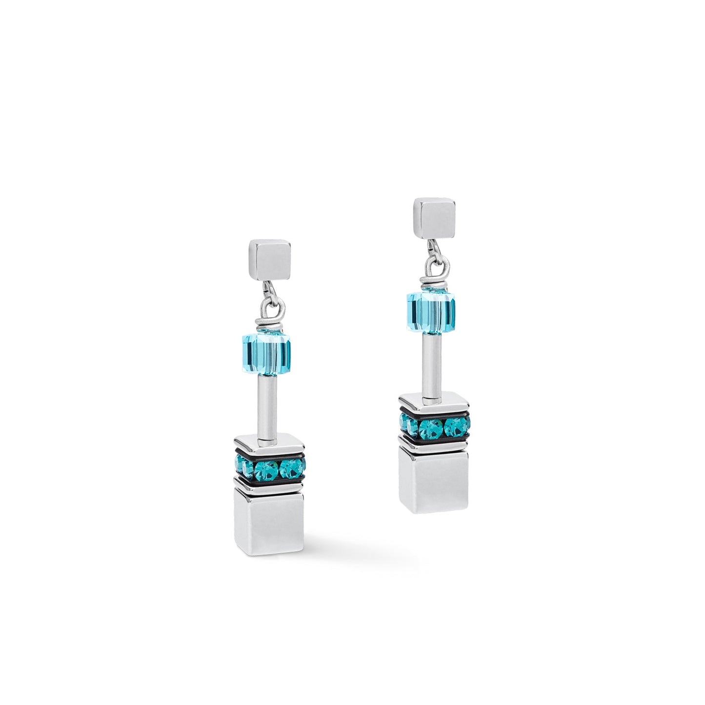 Blue and Metallic Cube Earrings