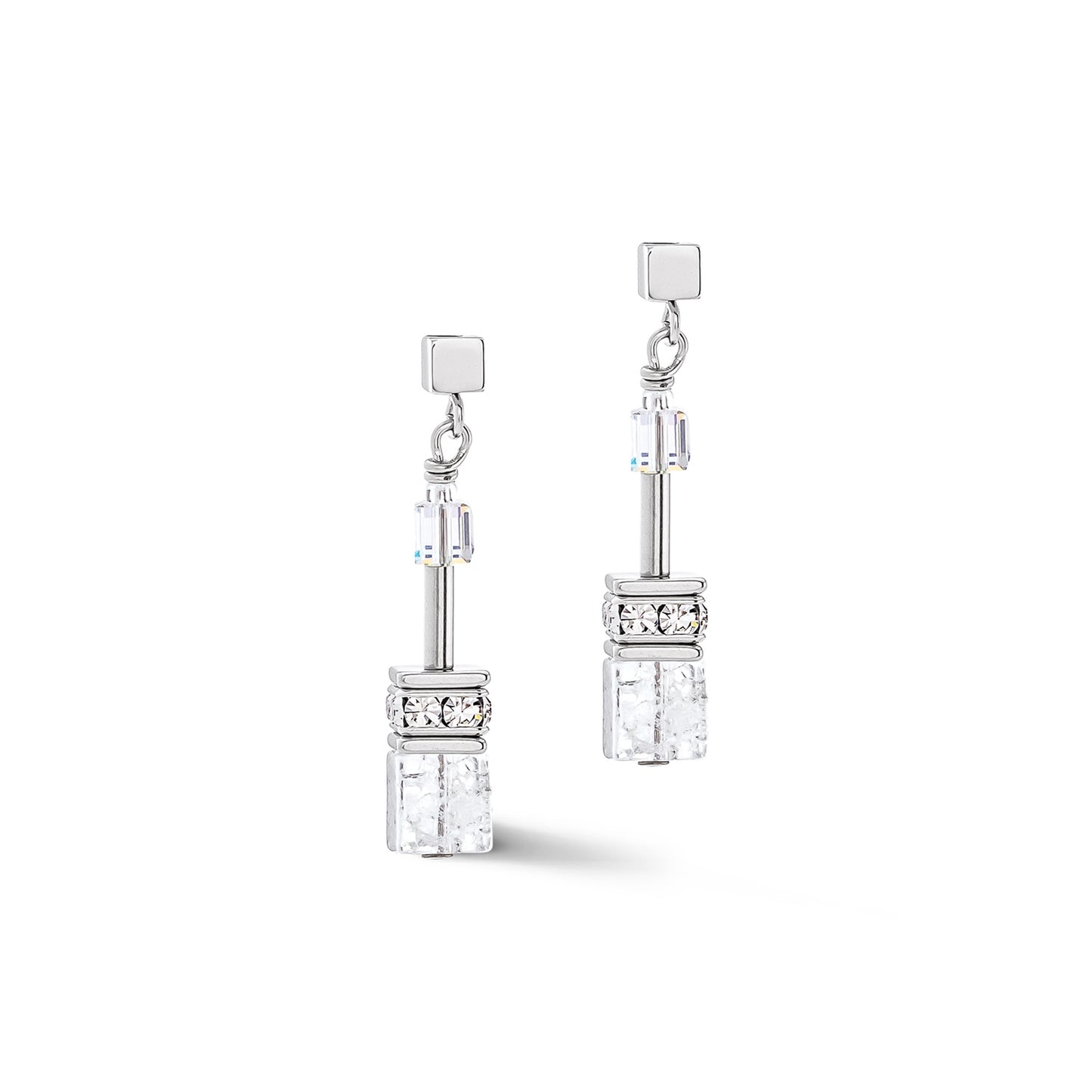 Crackled Clear Swarvoski Cube Earrings