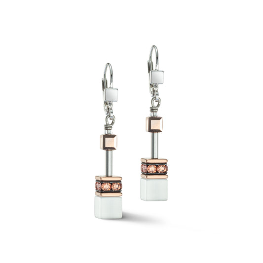 White and Cognac Cube Earrings