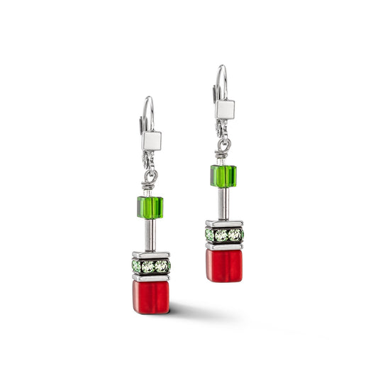 Red, Green, Yellow and Metallic Cube Earrings