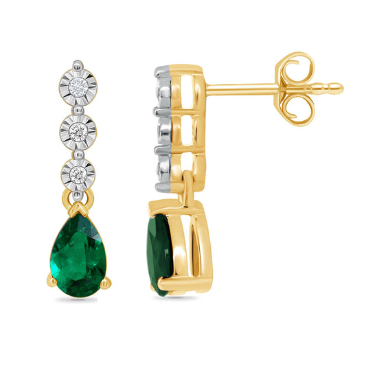 Diamond and Teardrop Emerald Earrings