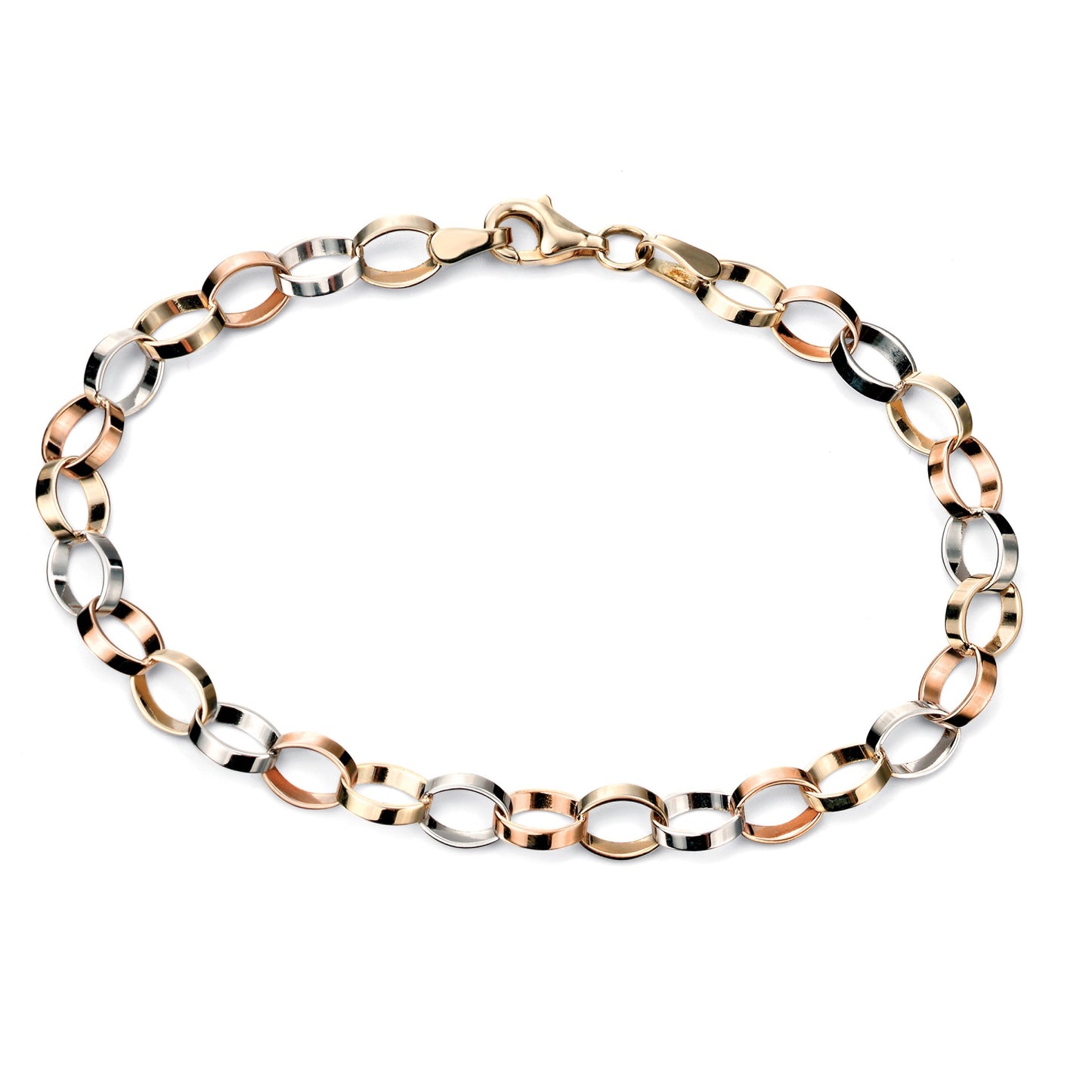 3 Colour Gold Round Flat Link Bracelet