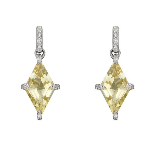 Diamond and Lemon Quartz Drop Earrings