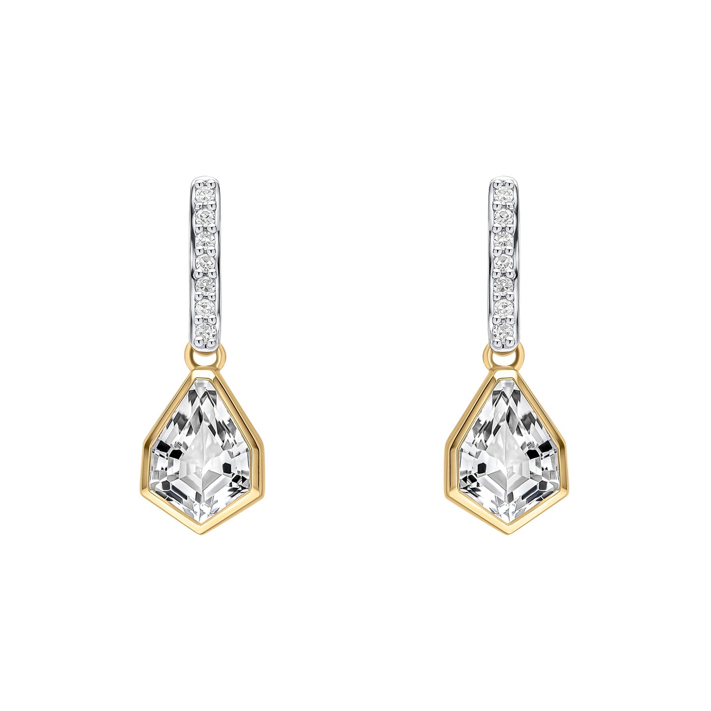 Diamond and White Topaz Shield Drop Earrings