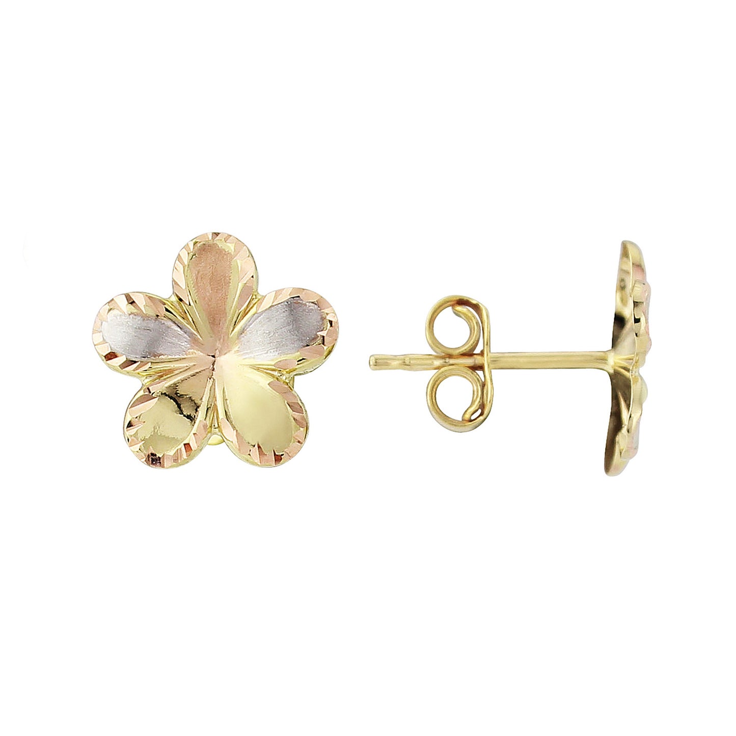 3 Colour Gold Flower Stud Earring