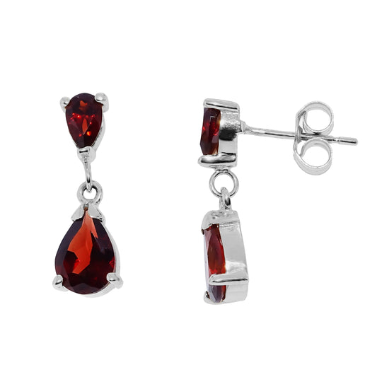 Double Teardrop Garnet Drop Earrings