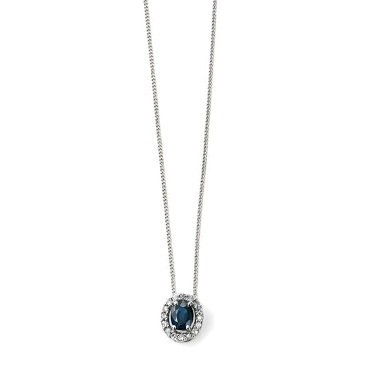 9ct WG Sapphire + Diamond Cluster Pendant