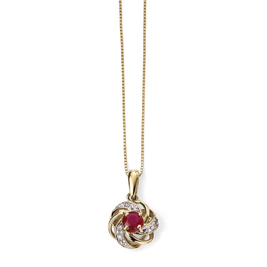 9ct YG Ruby + Diamond Cluster Pendant