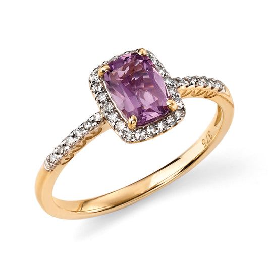 9ct YG Diamond + Amethyst Cluster Ring