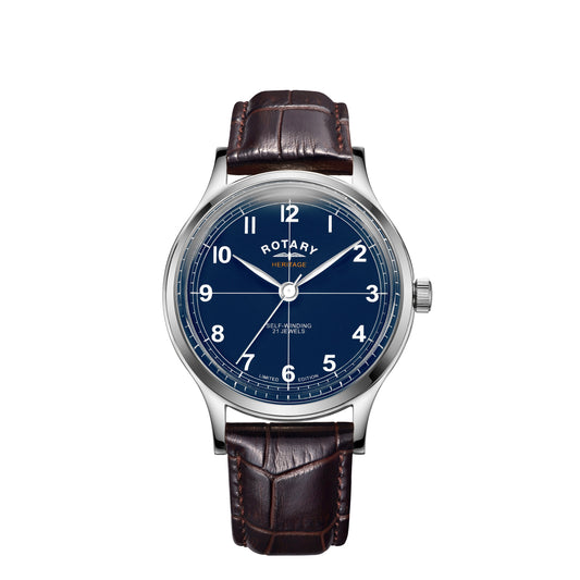 Blue Heritage Automatic Watch with Brown Strap