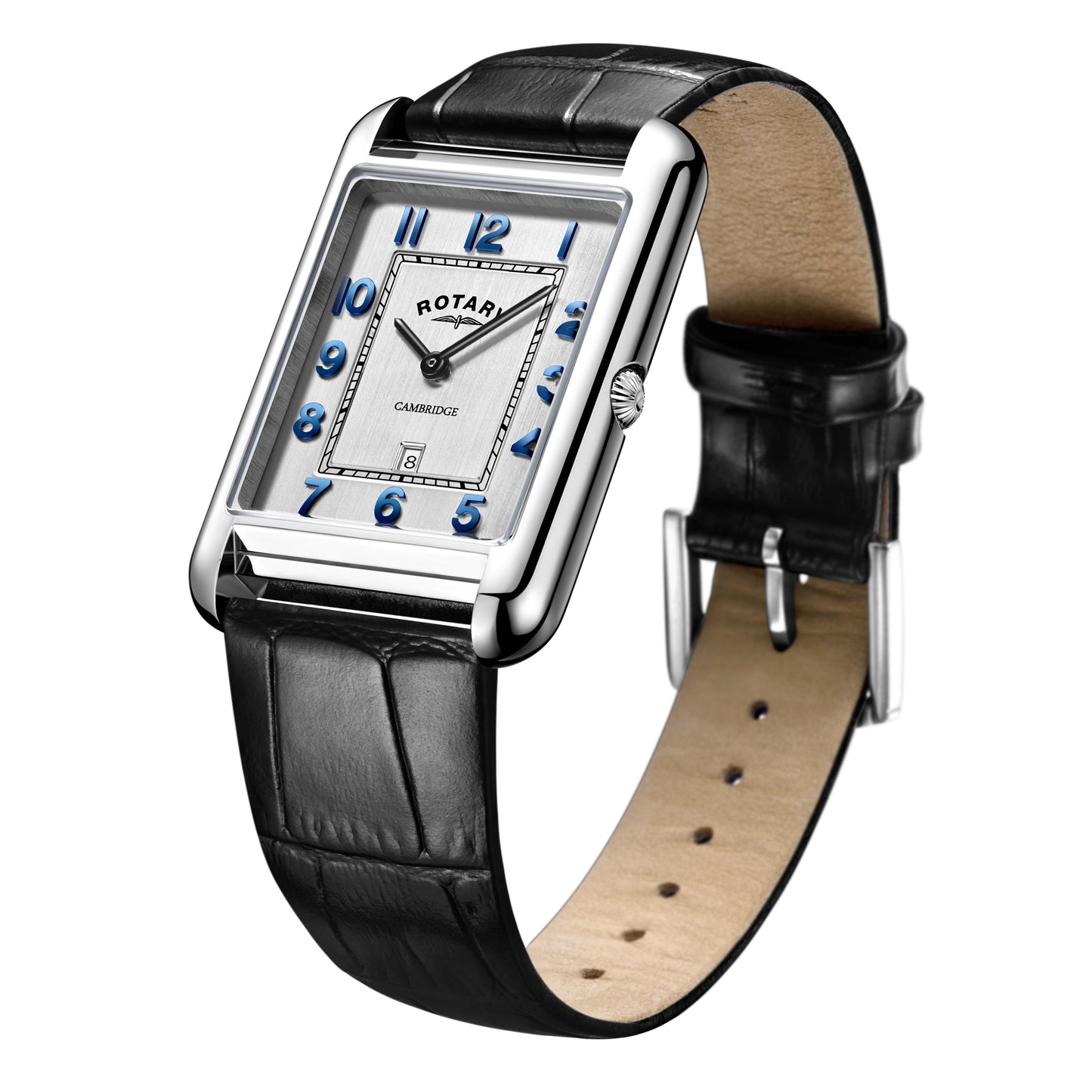 Cambridge Rectangular Blue Numbered Watch